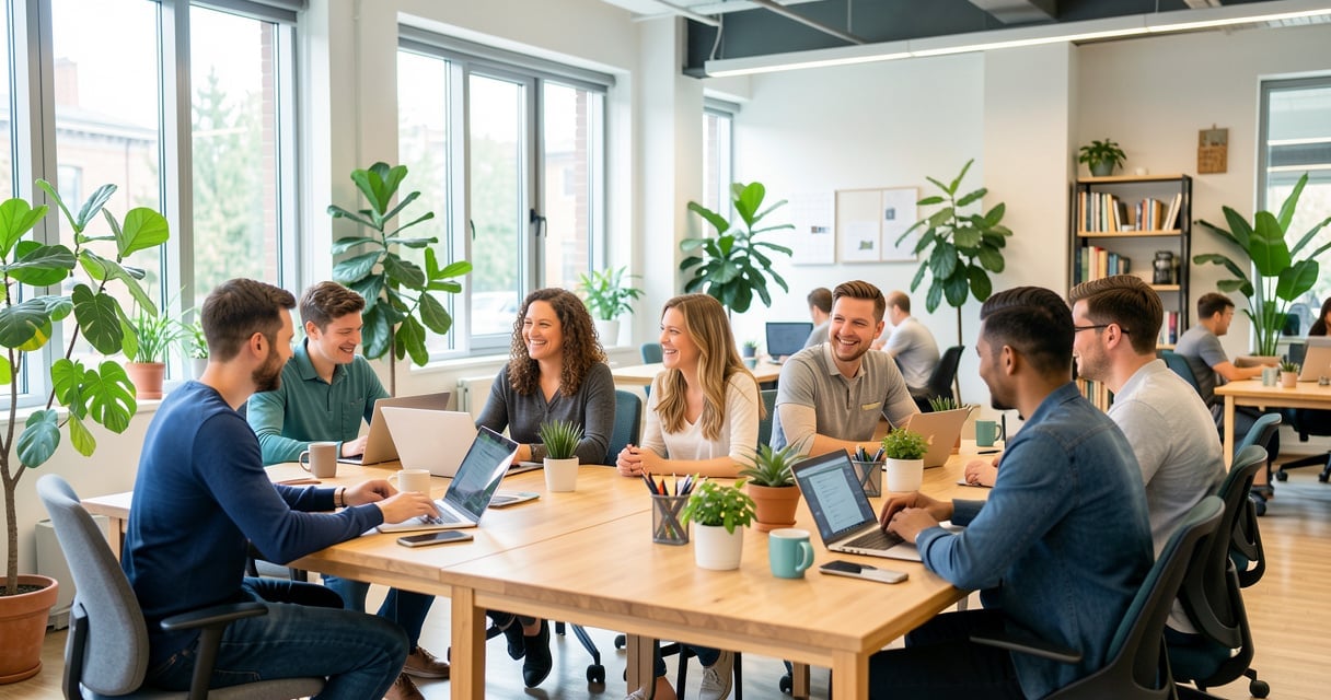 Une équipe soudée travaillant dans un bureau lumineux et bien aménagé